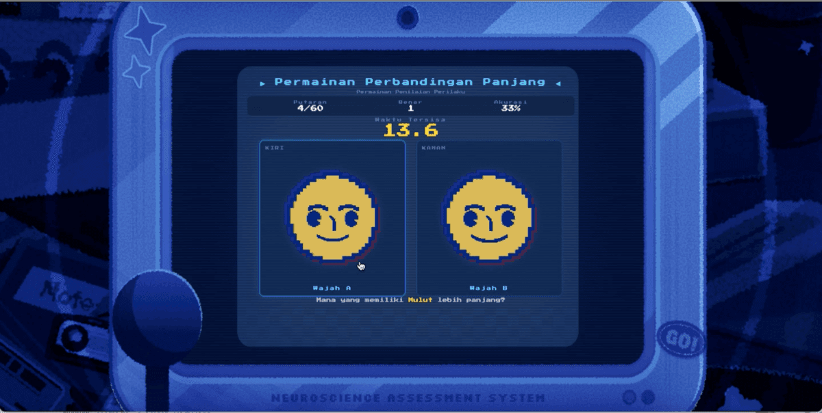 The Lengths Game: two smiling faces side by side, and the question of which one has the longer mouth.